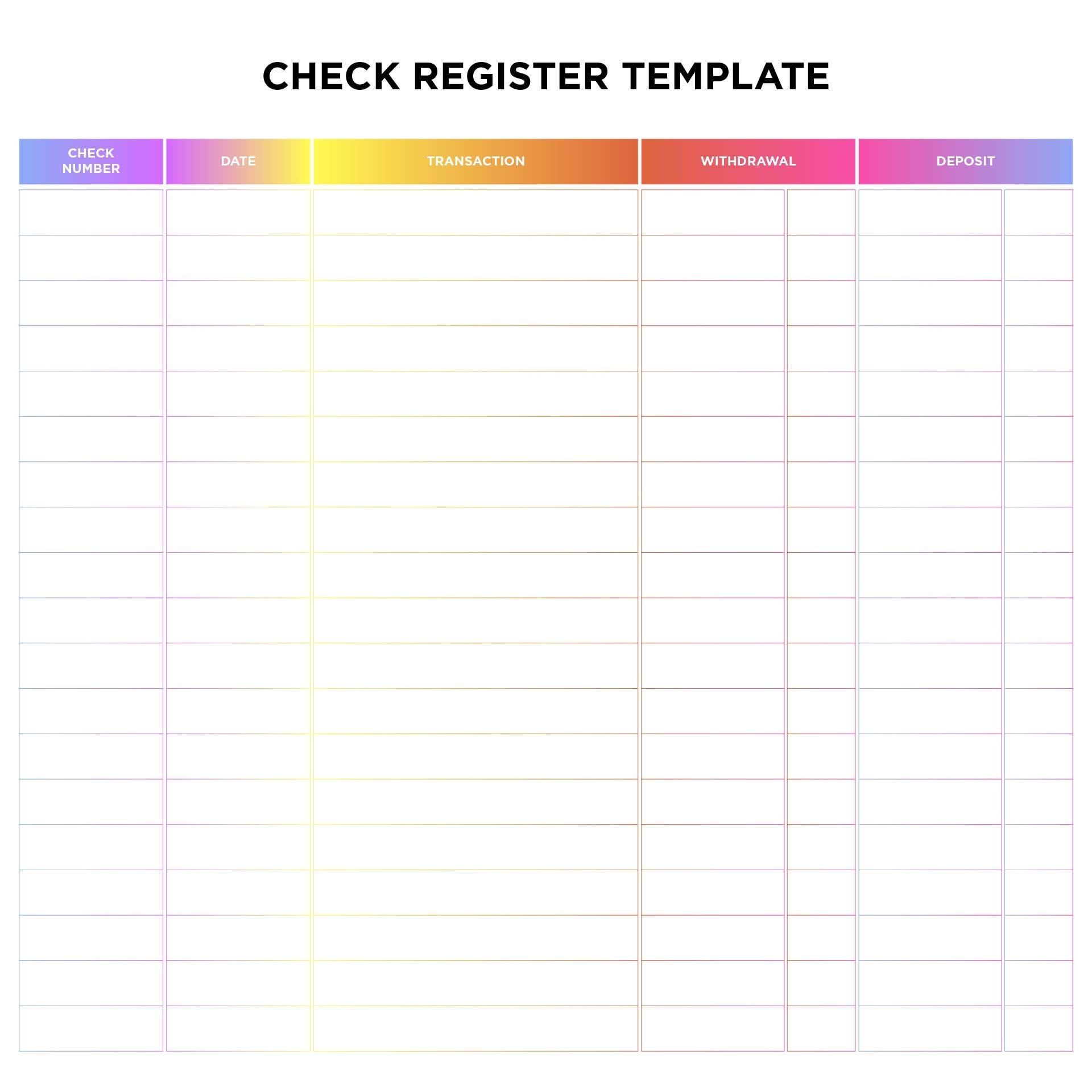 Printable Check Registers Template Printable Check Register 