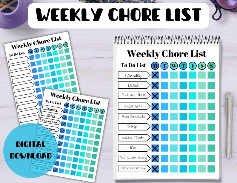 Printable Chore List Chart Weekly Cleaning Housekeeper Cleaning List 