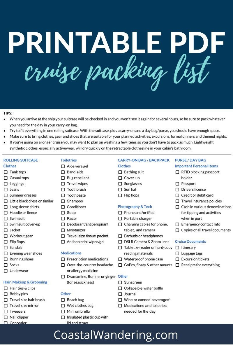 Printable Cruise Packing List Spamlee