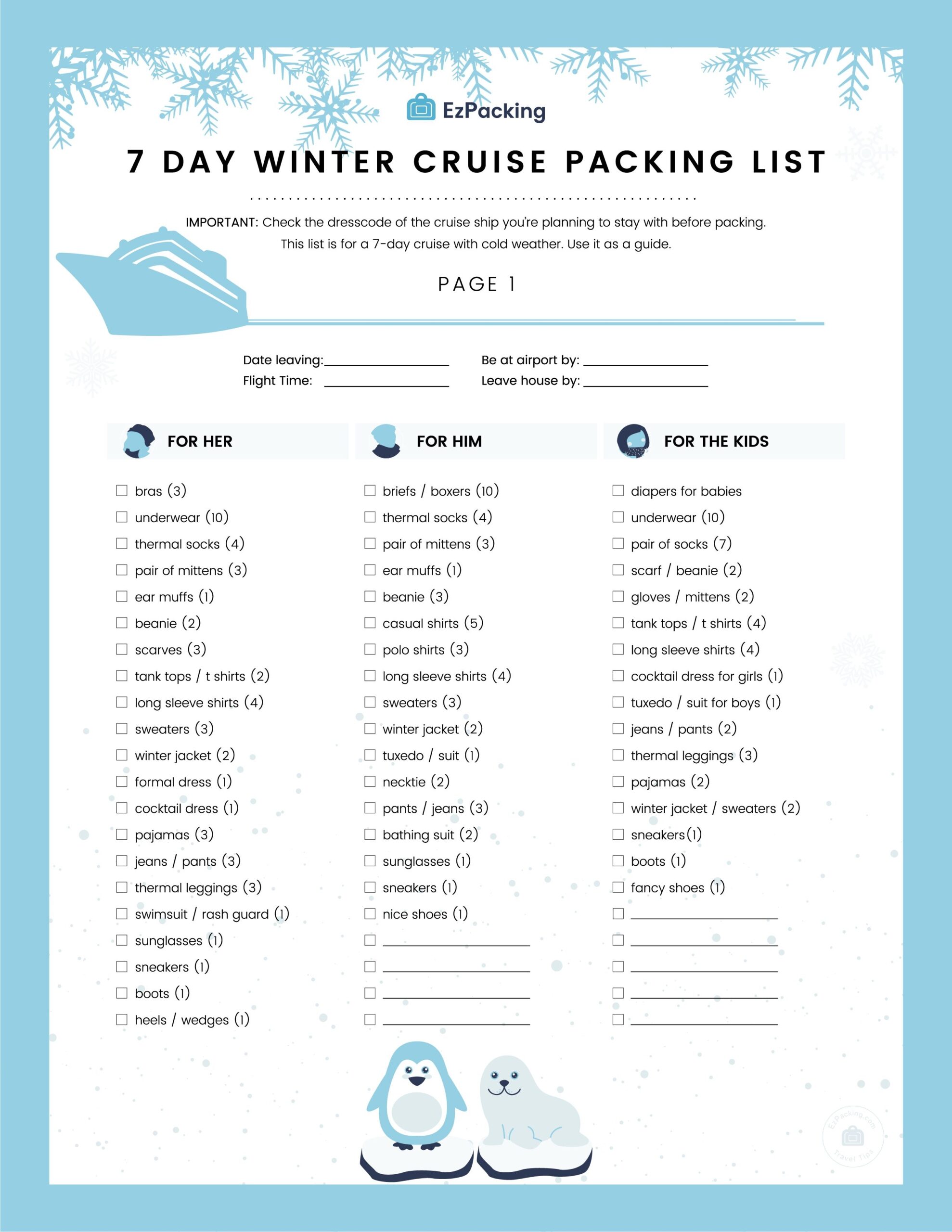 Printable Cruise Packing List Template