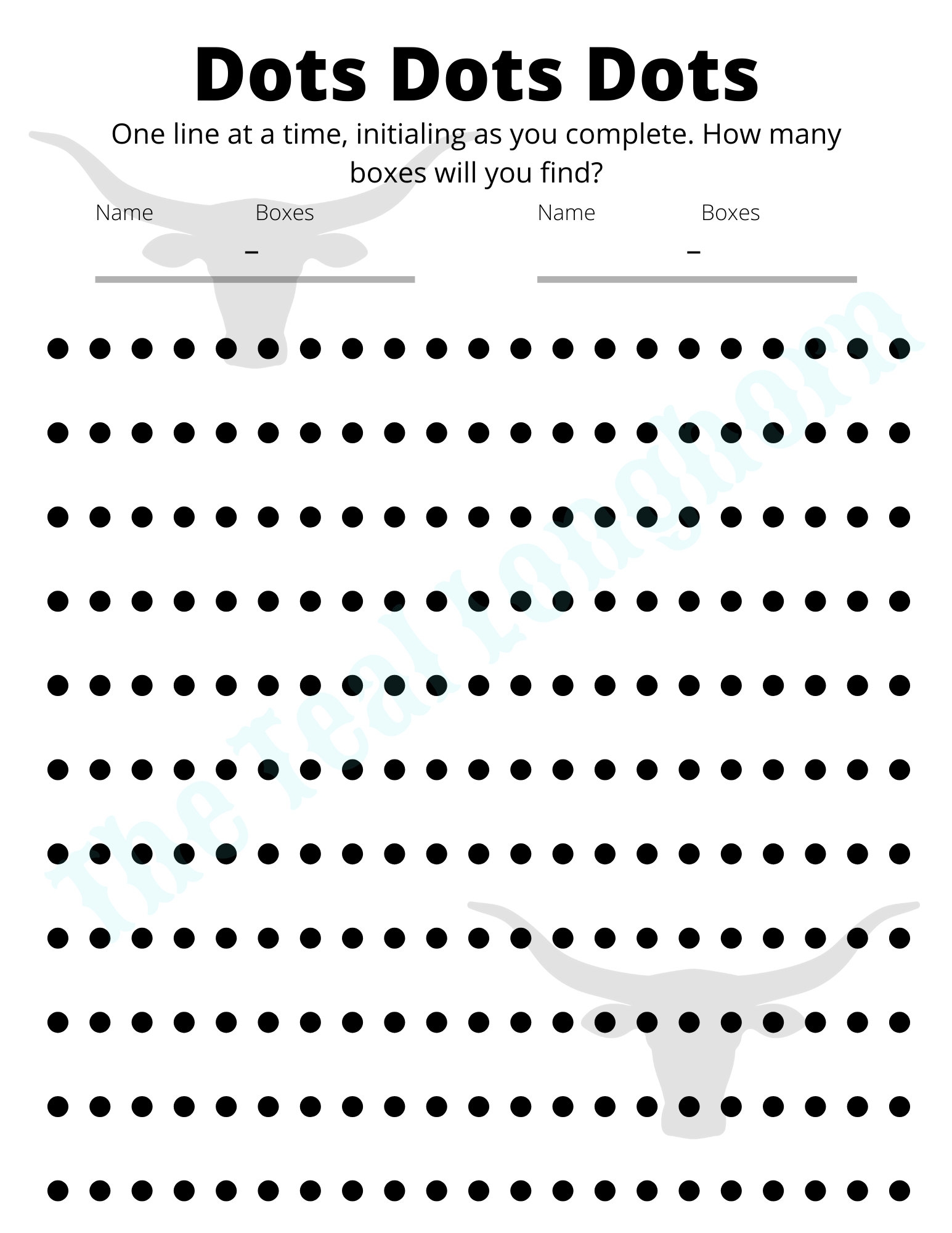 Printable Dots Game Printable Travel Dots Game Printable Dots Paper 
