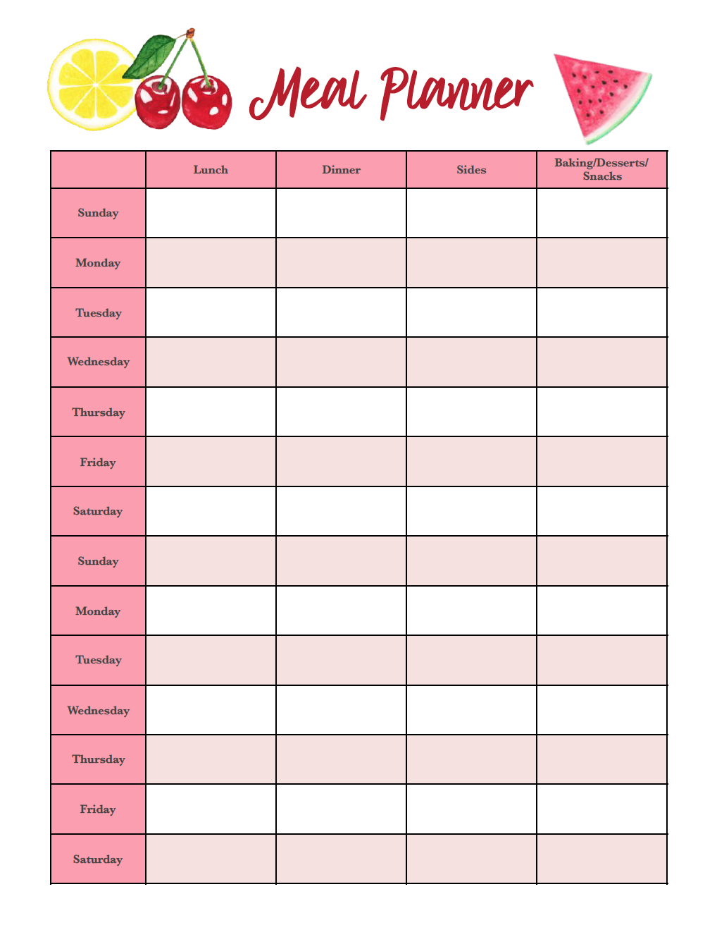 Printable Food Planner