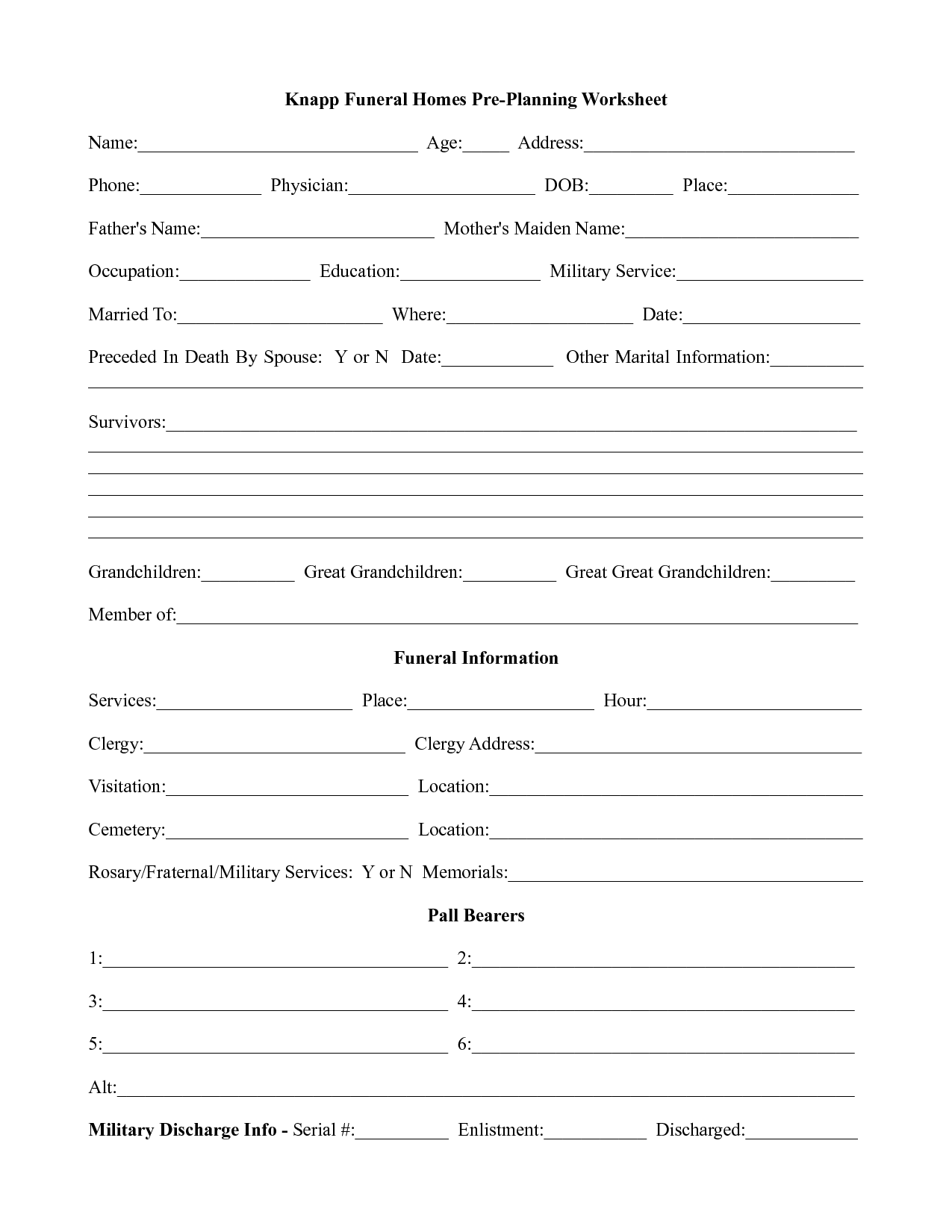 Printable Funeral Planning Worksheet Printable Calendars AT A GLANCE