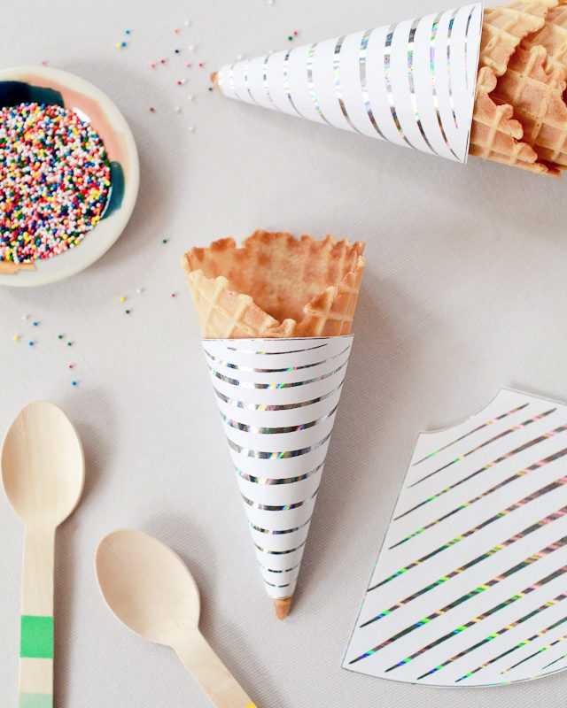 Printable Hologram Foil Ice Cream Cone Wrapper