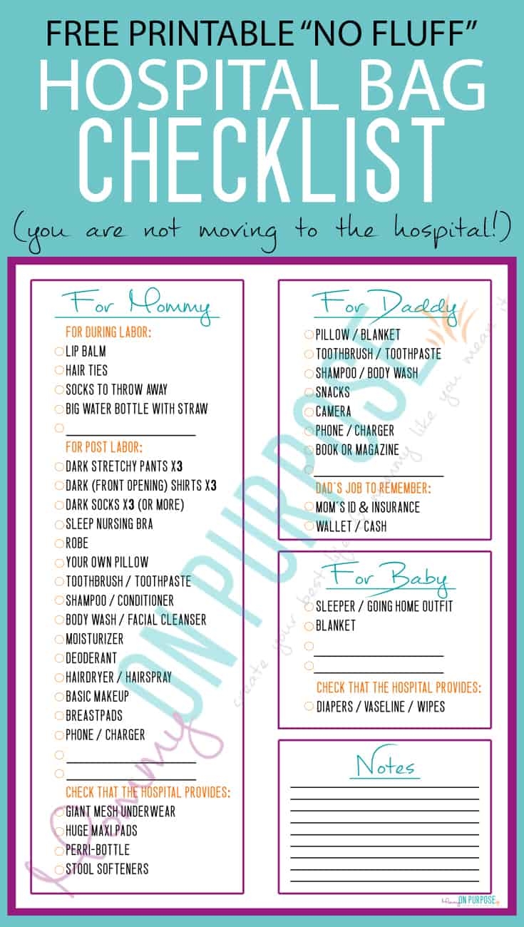 Printable Hospital Bag List