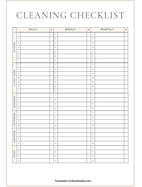 Printable House Cleaning Schedule Template Printable Templates Free 
