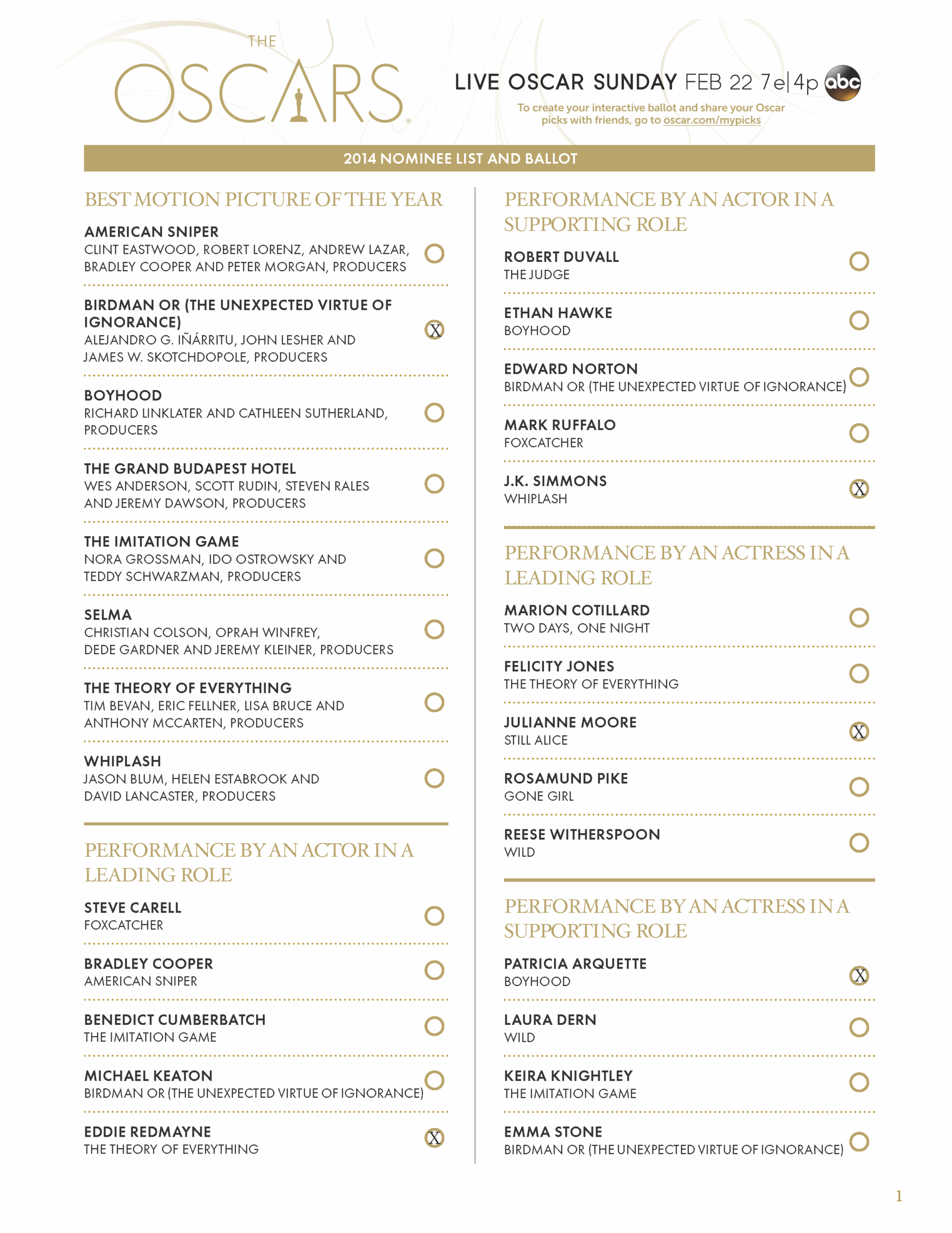 Printable List Of 2025 Oscar Nominations Monah Danella