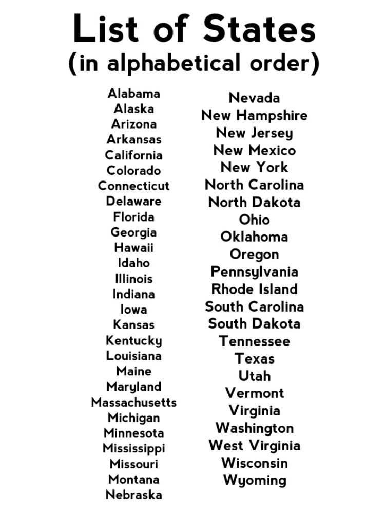 Printable List Of States In Usa Printable Word Searches