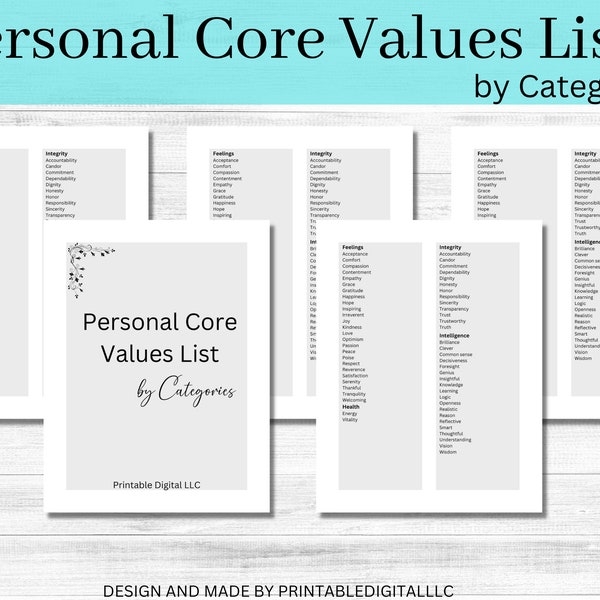 Printable List Of Values Etsy