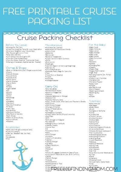 Printable Packing List For Cruise Printable Free Templates