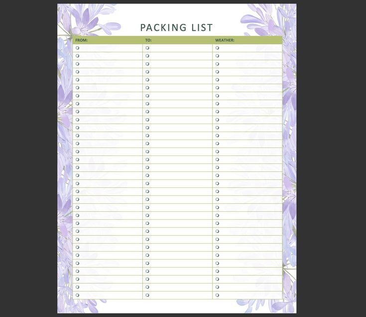 Printable Packing List Printable Packing List Packing List List