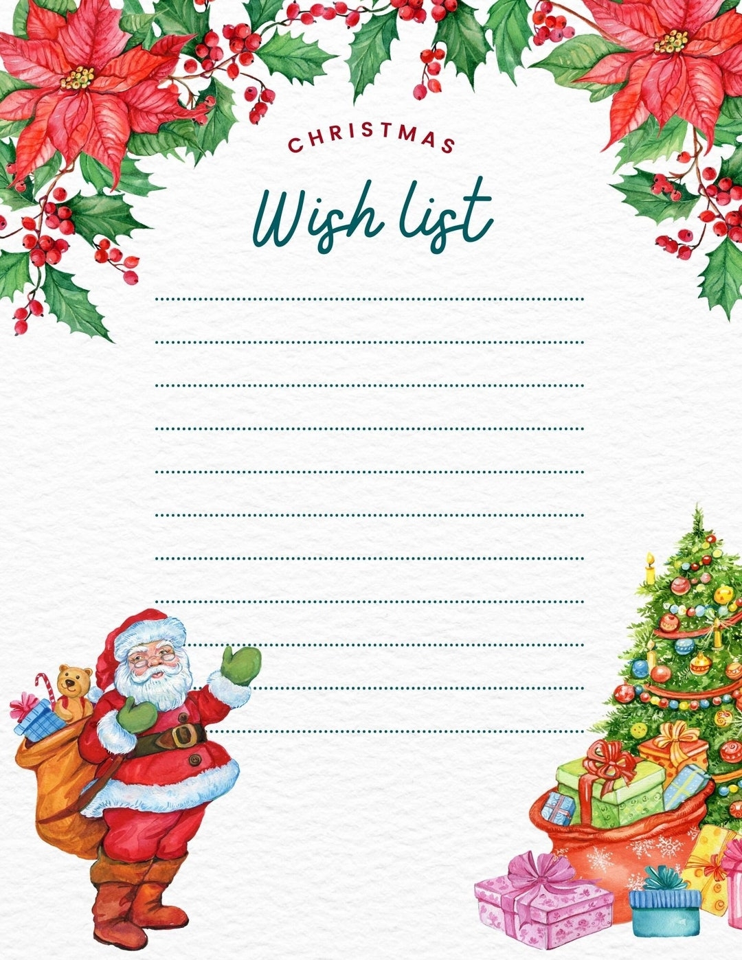 Printable Santa Claus Wish List Gift List Christmas Organization