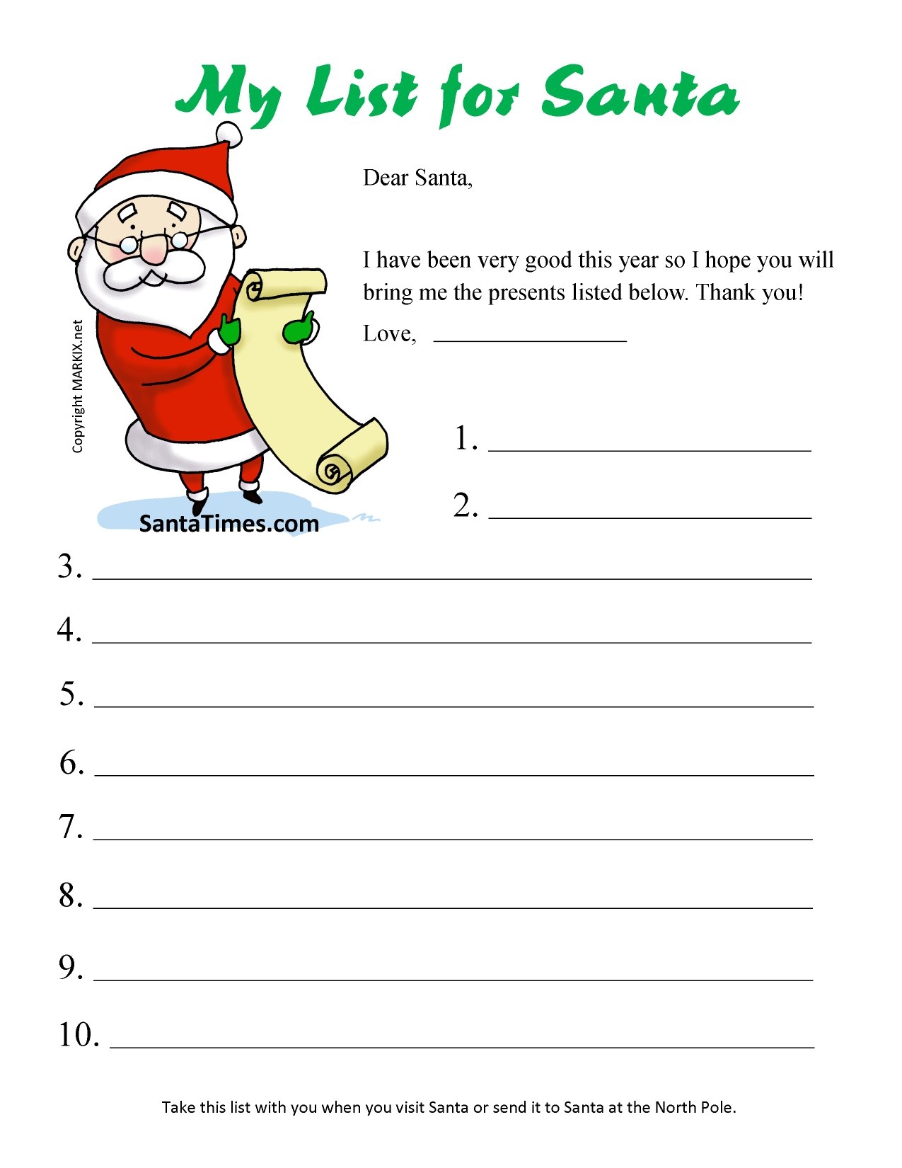 Printable Santa Wish List
