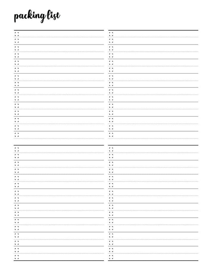 Printable Simple Packing List Template Free Download And Print For You 
