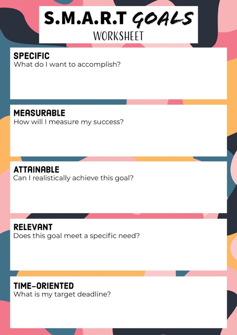 Printable Smart Goals Worksheet Process Your Feelings Mental Health 