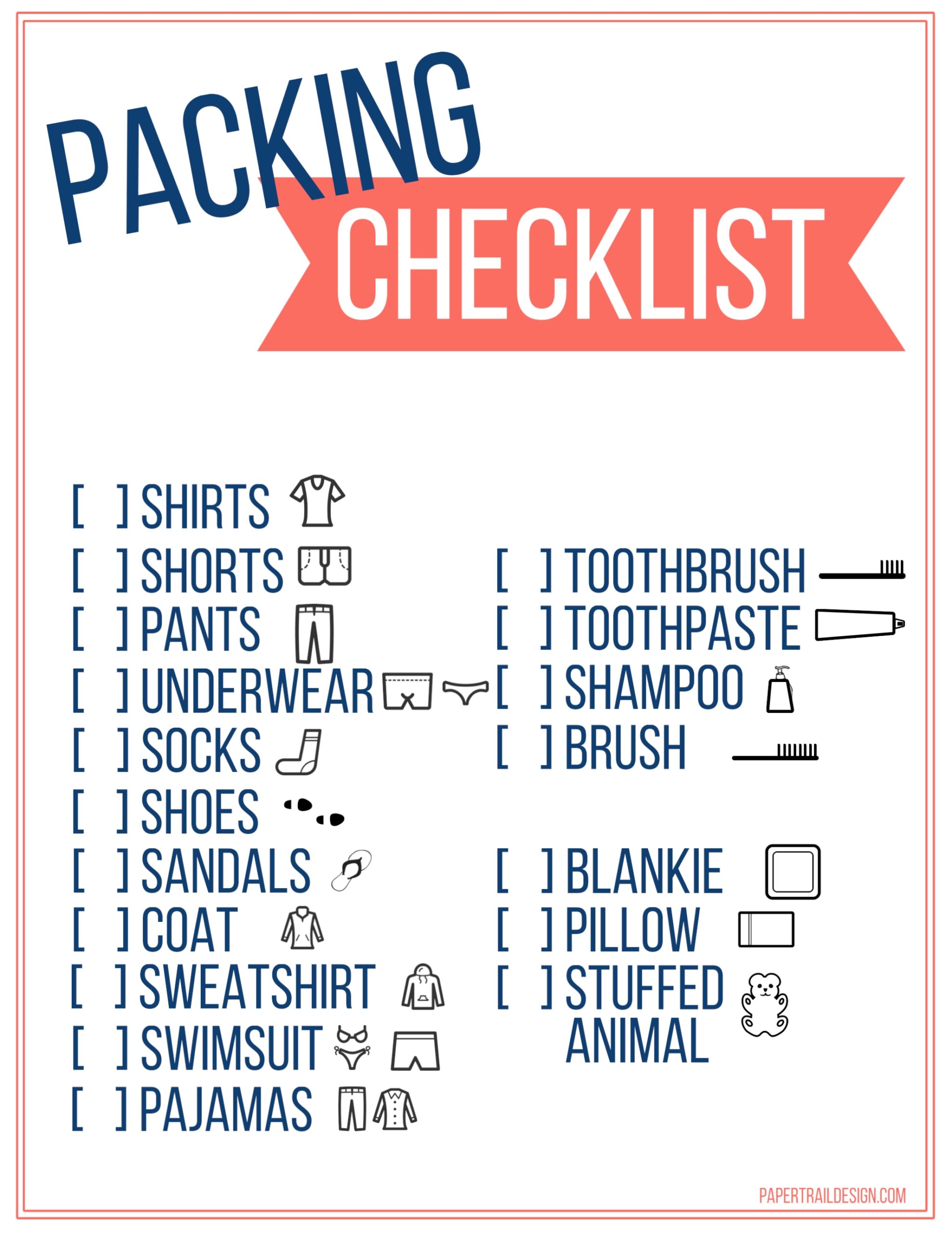 Printable Travel Packing List Printable Calendars AT A GLANCE