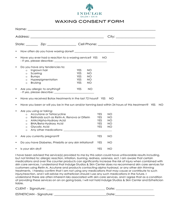 Printable Wax Consent Form NewFreePrintable