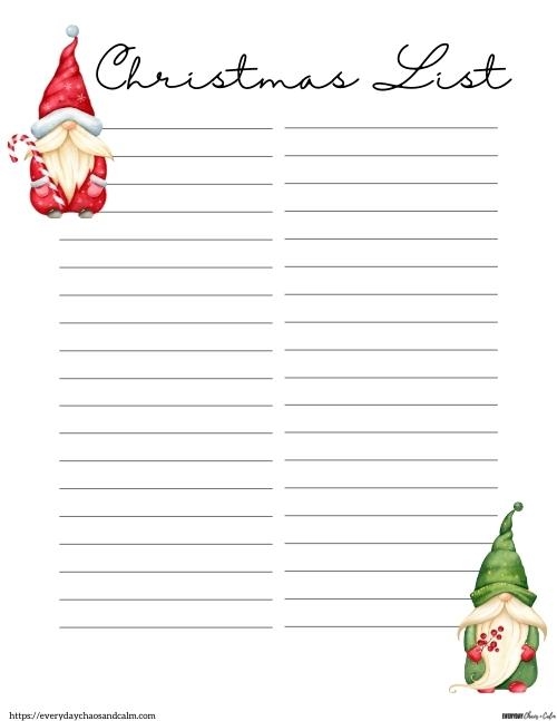 Printable Xmas List Template