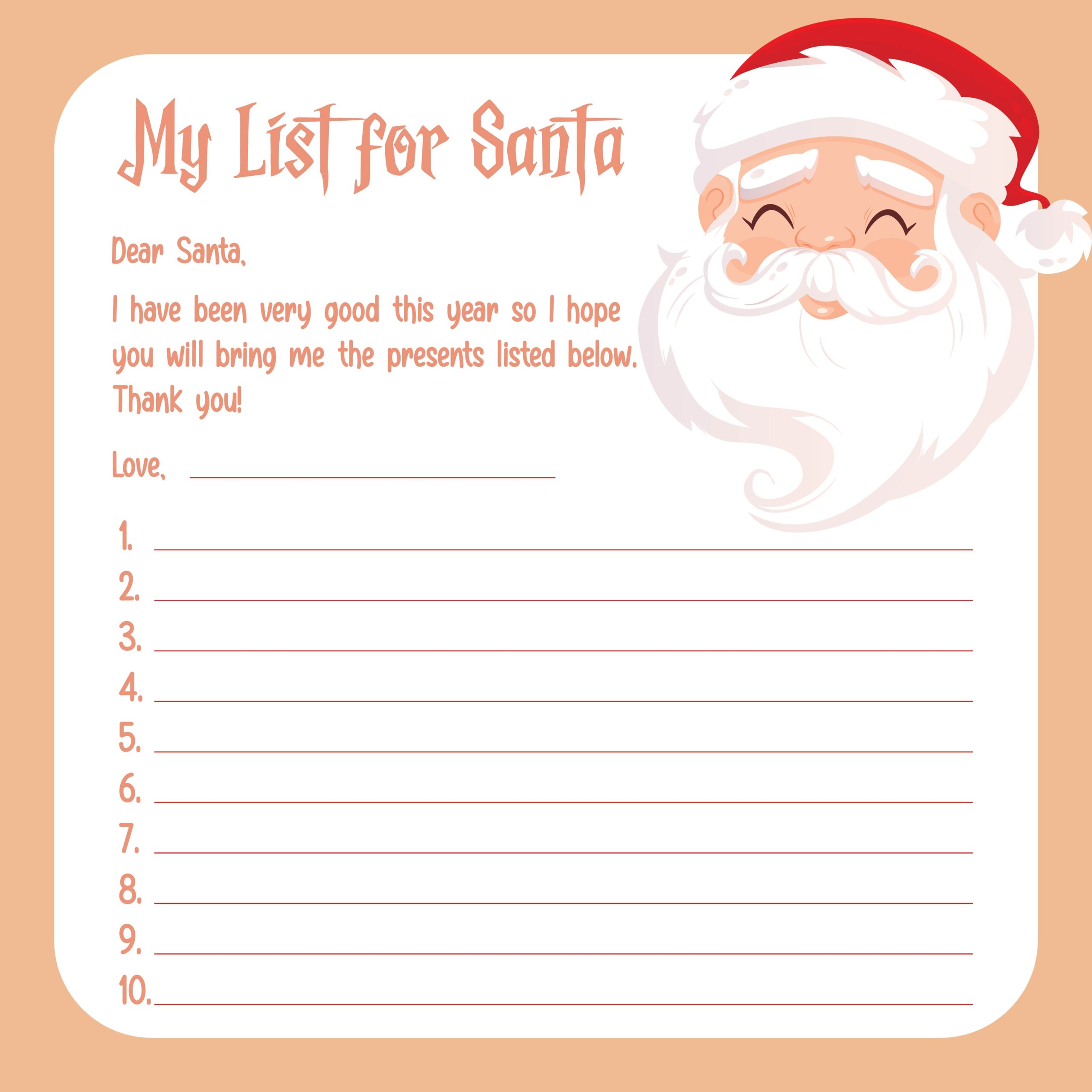 Santa Christmas List Printable