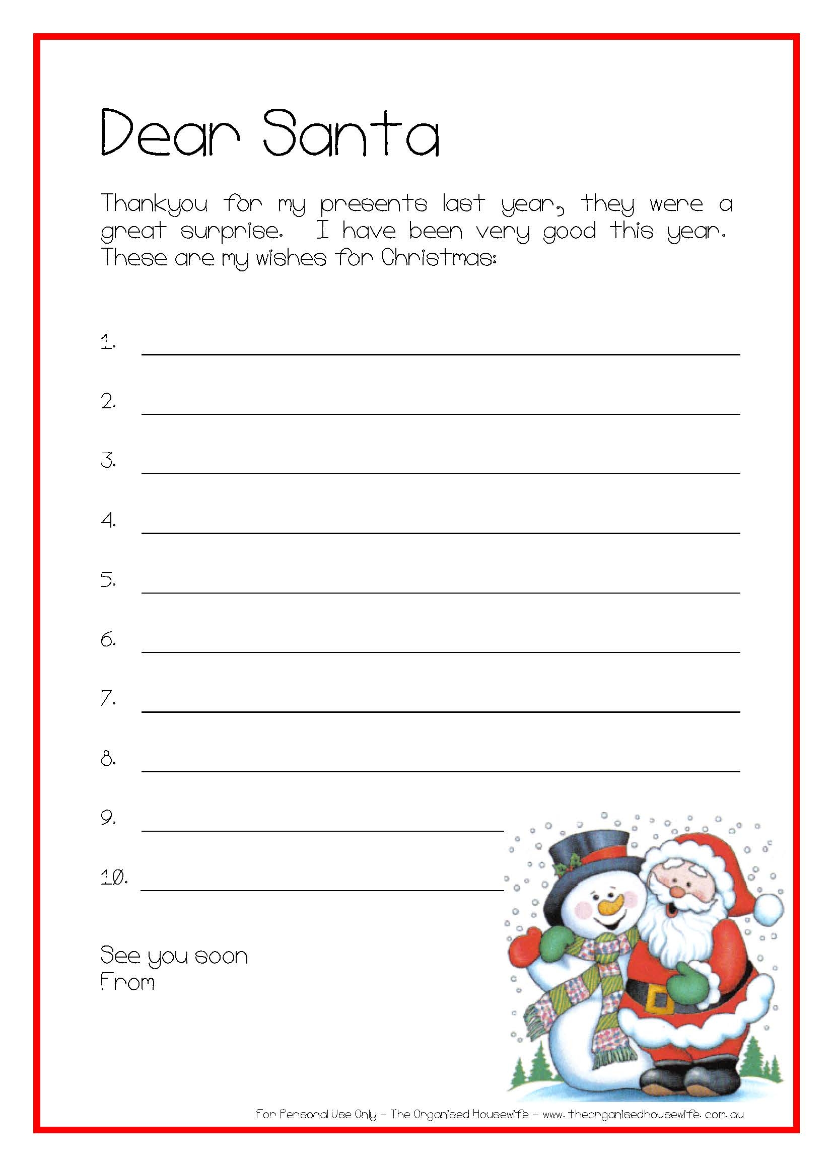Santa Claus Wish List Printable