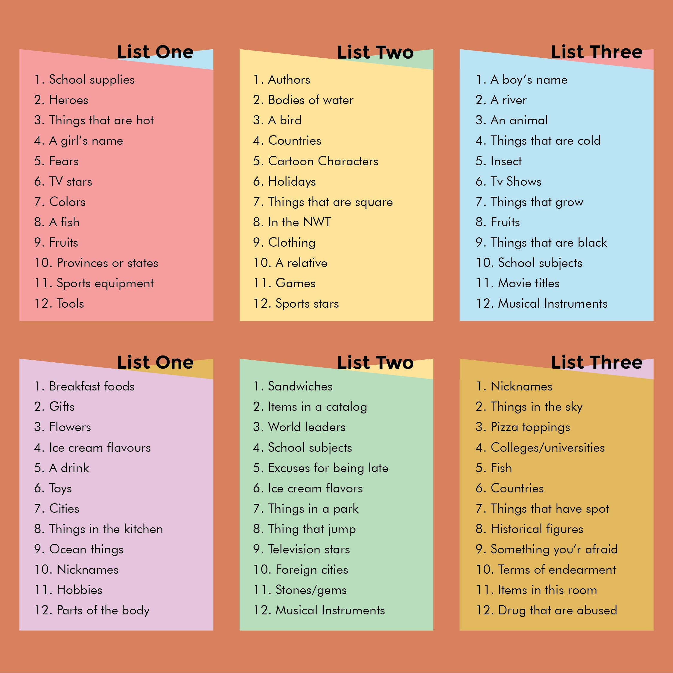Scattergories Lists 1 12 10 Free PDF Printables Printablee