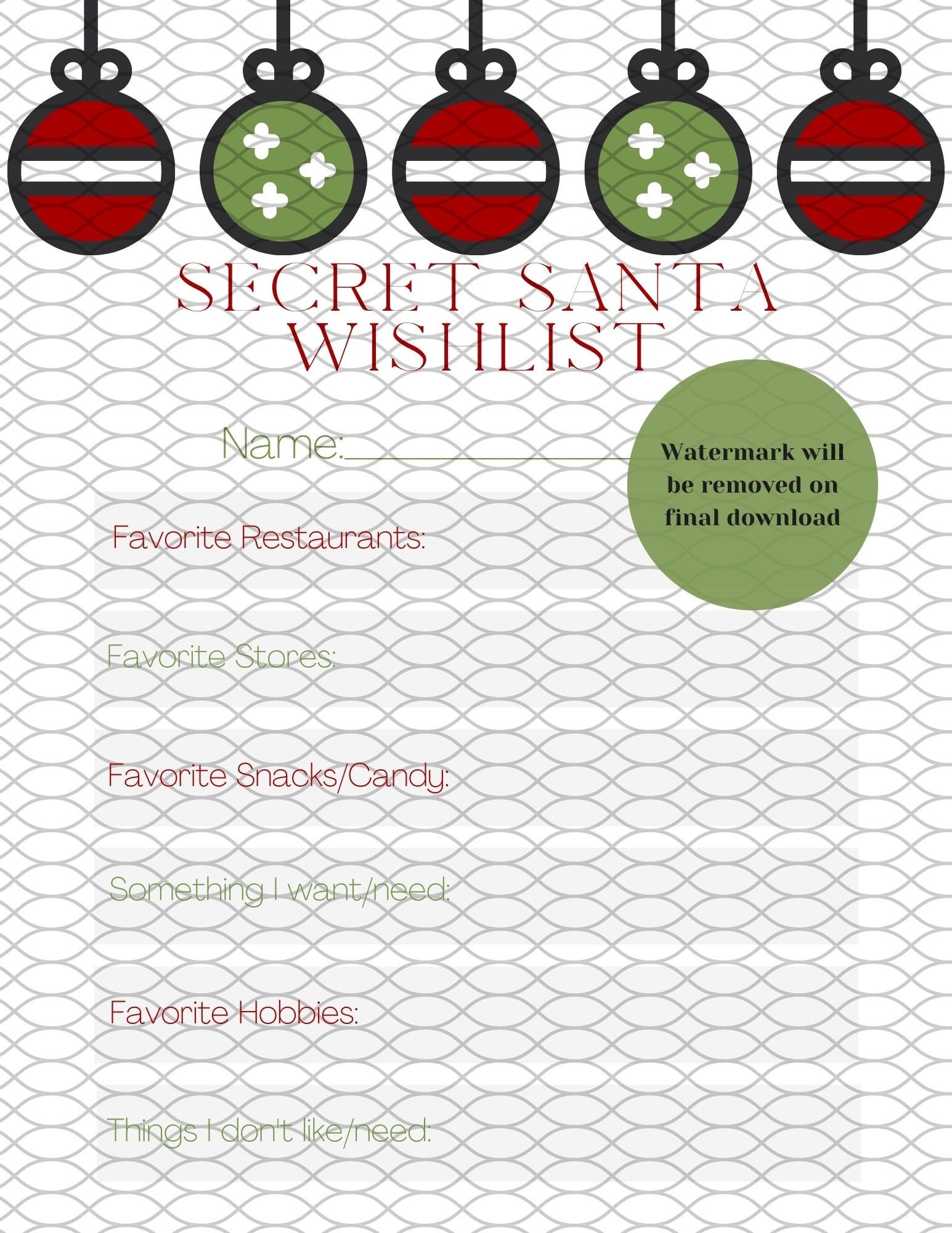 Secret Santa Wish List Printable Secret Santa Questionnaire Printable 