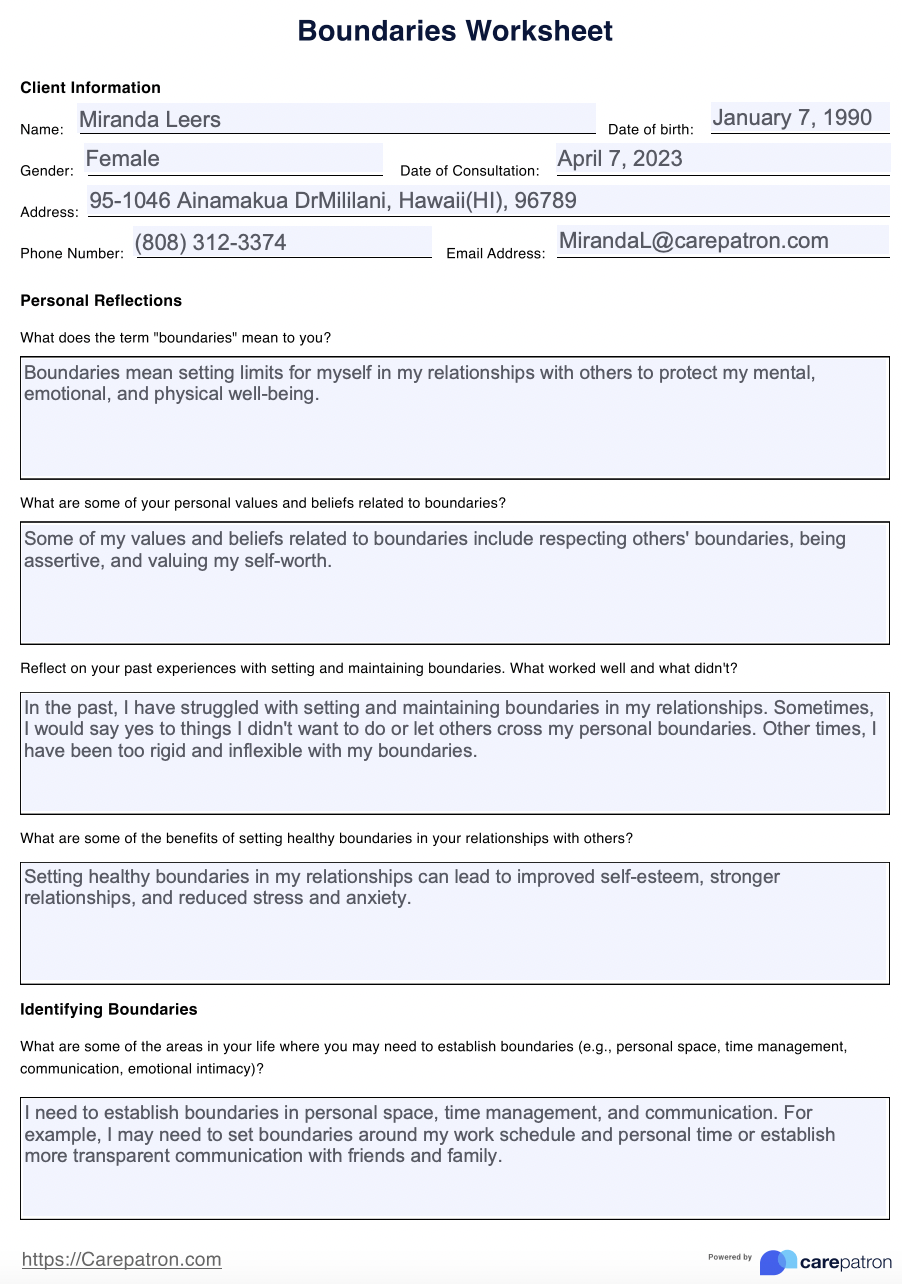 Setting Boundaries With Family Worksheet Example Free PDF Download