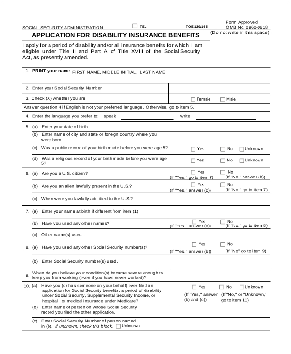 Social Security Application Printable Form Printable Forms Free Online