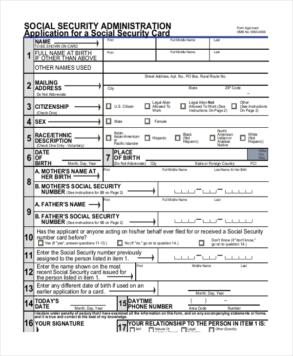 Social Security Printable Application Printable Application