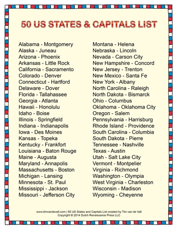 States And Capitals List Tim Van De Vall
