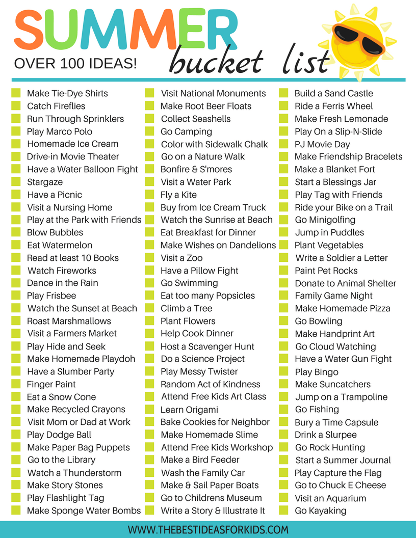 Summer Bucket List Printable Kids