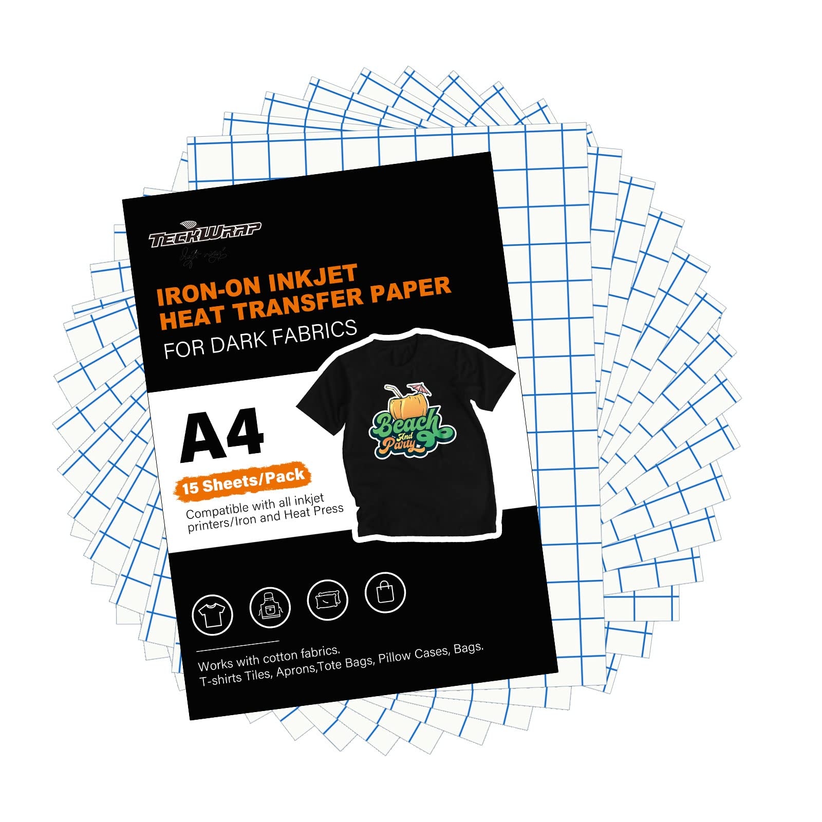 TECKWRAP 15 Sheets Inkjet Printable Iron On Transfer Paper For T