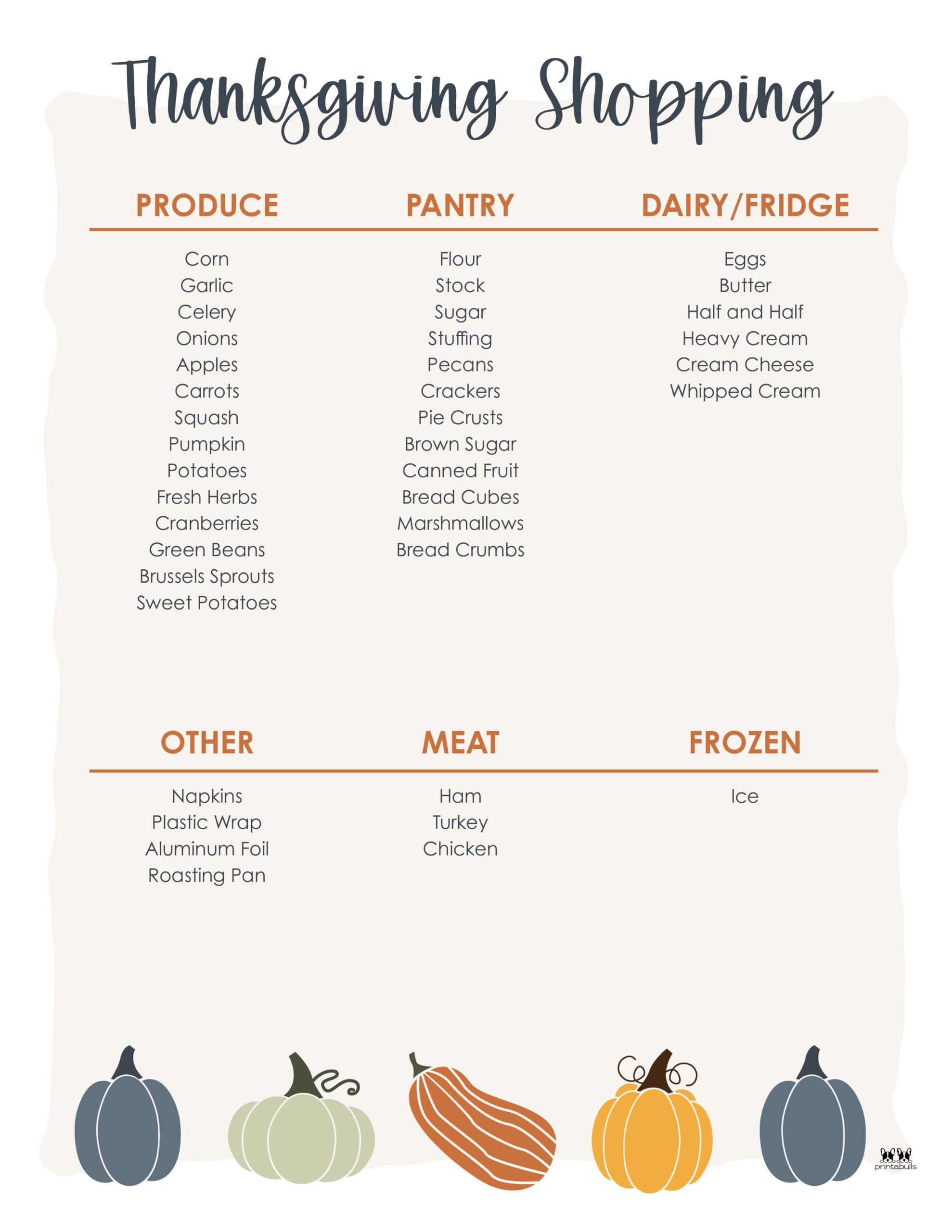 Thanksgiving Shopping List Printable