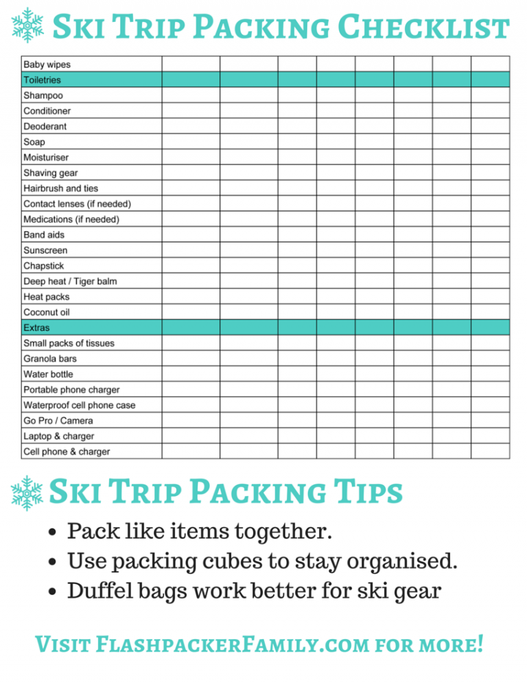 The Complete Ski Trip Packing List Printable Download Flashpacker 
