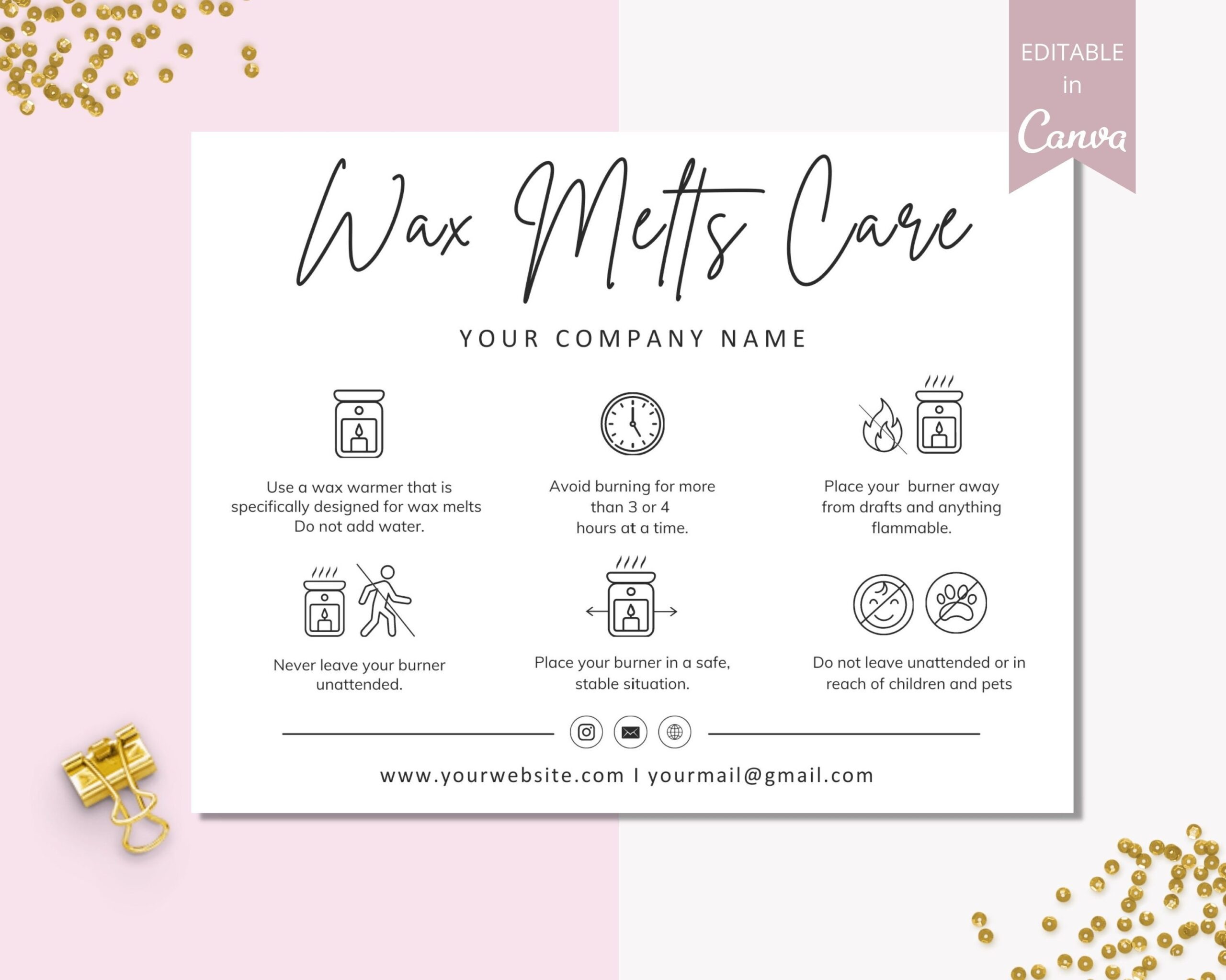 Wax Melts Care Card Editable Template Printable Wax Melts Etsy Wax