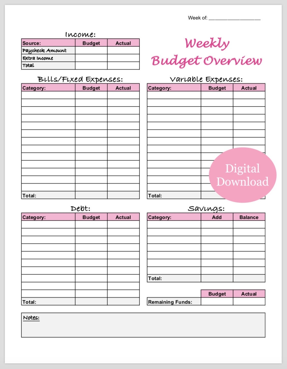 Weekly Budget Worksheet Printable Printable Worksheets