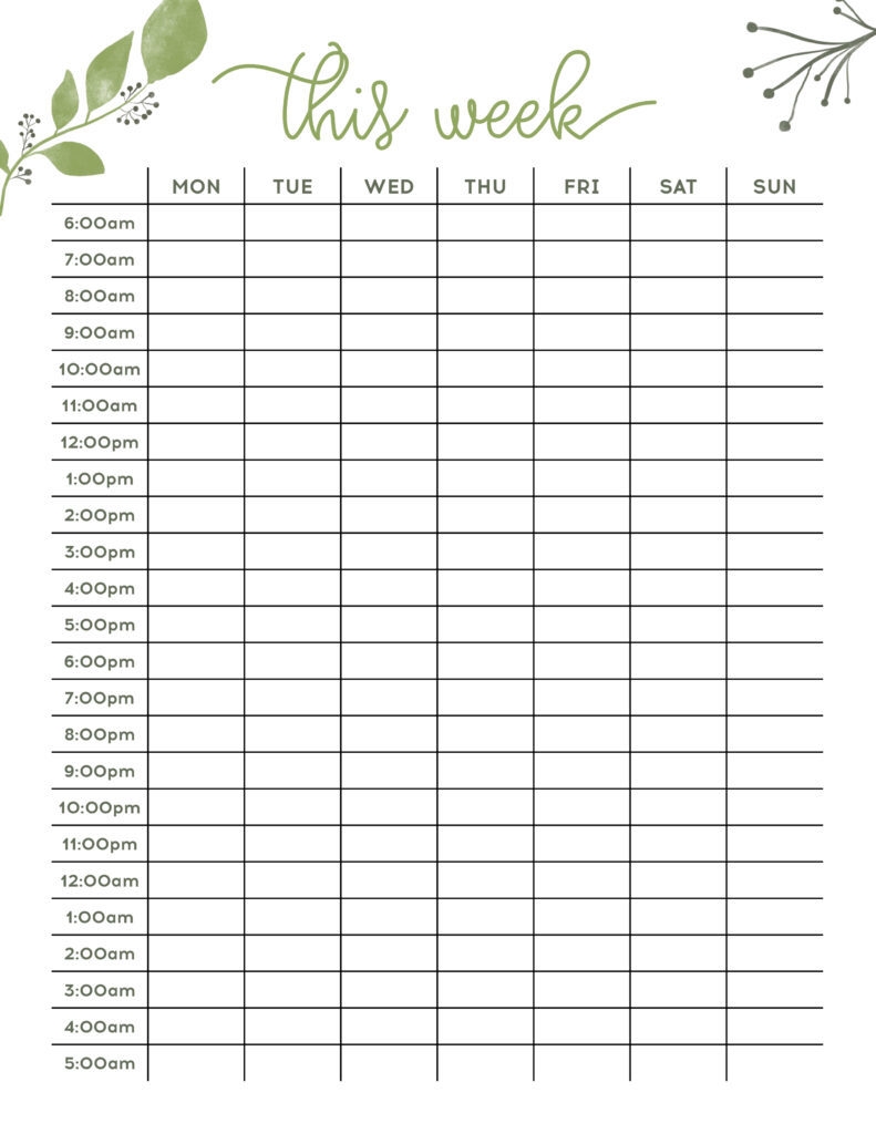 Weekly Hourly Planner Template Free Printable Pdf NBKomputer