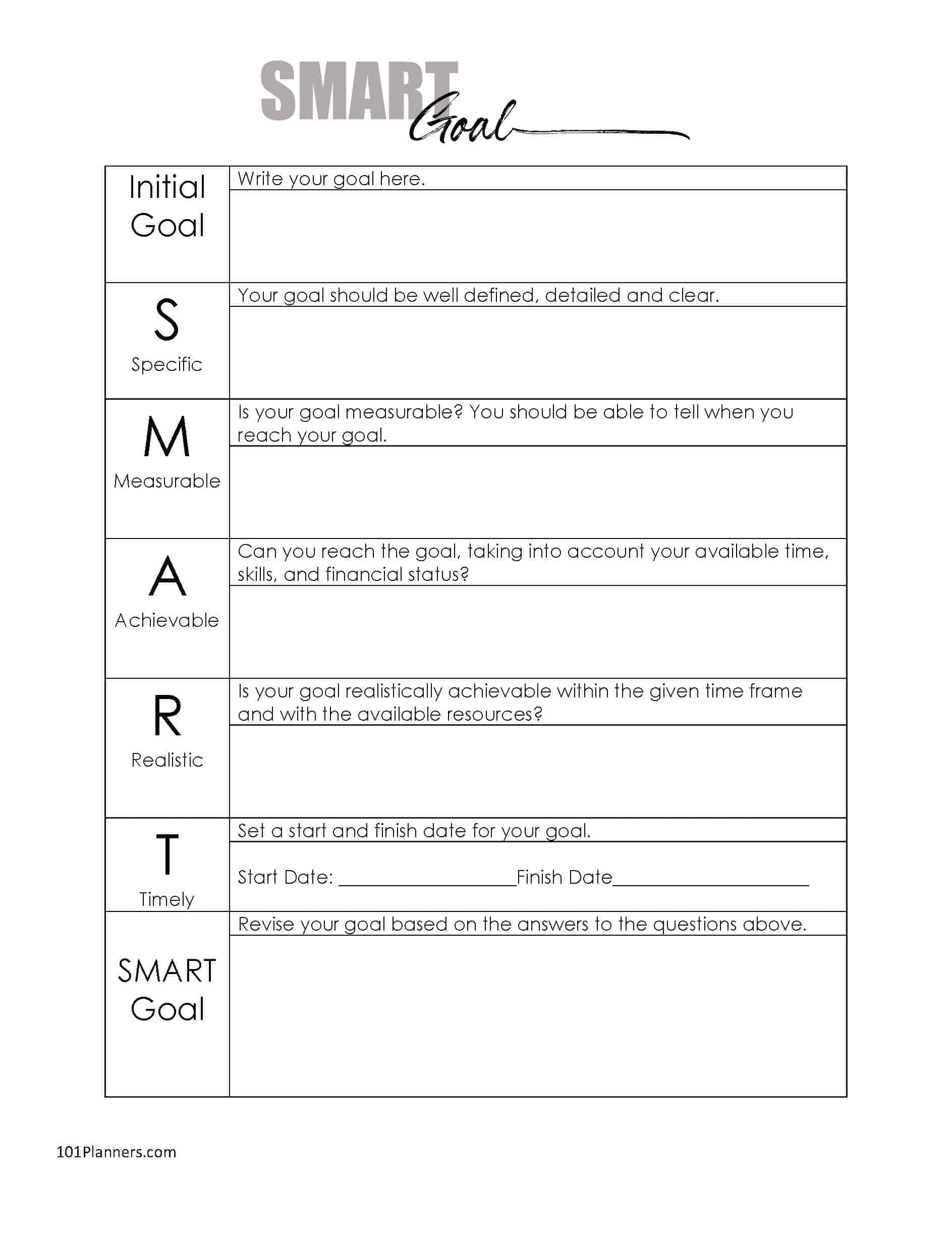 Wr Smart Goals Printable Worksheet Smart Goals Worksheet Goals Bilarasa